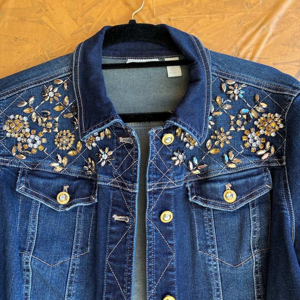 Chico's Navy Embellished Denim Jacket - Picture 5 of 10